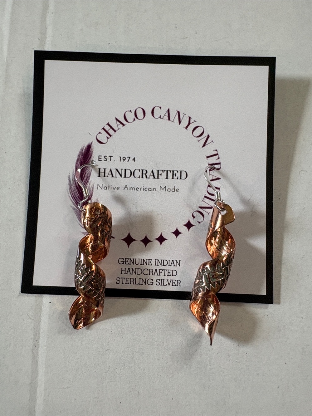 Navajo Made Chaco Canyon Twisted Copper & Sterling Silver Earrings